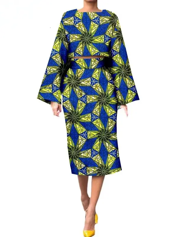 African Clothing for Women Long Wide Sleeves Short Top mid-calf Skirt Plus Size Set Wst26 - Image 4
