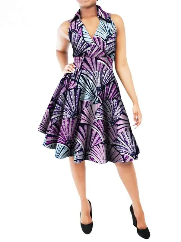 African Clothing for Women Plus Size V-neck Sleeveless Dresses Wdr98 - Image 6