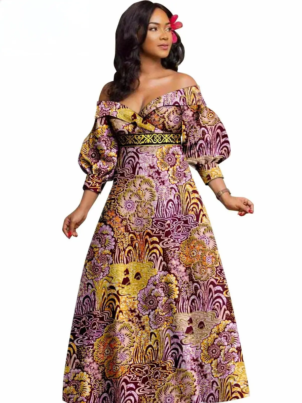 African Clothing for Women Off The Shoulders Deep V-neck Dresses Wdr47 - Image 2