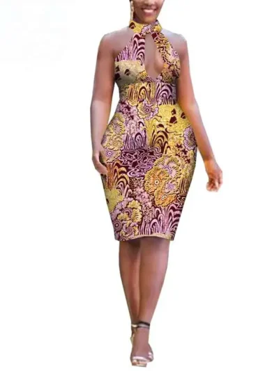 African Clothing for Women Ankara Print Sleeveless Strap Mini Dresses Wdr57