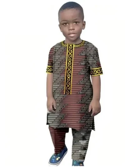 African Clothes for Boys Outfits Dashiki Print Top and Pant Sets Acok12