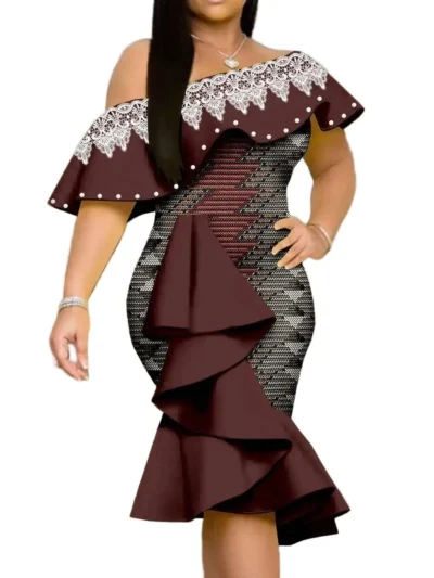 African Clothing for Women Print Embroidery High Wasit Bodycon Dresses Wdr65