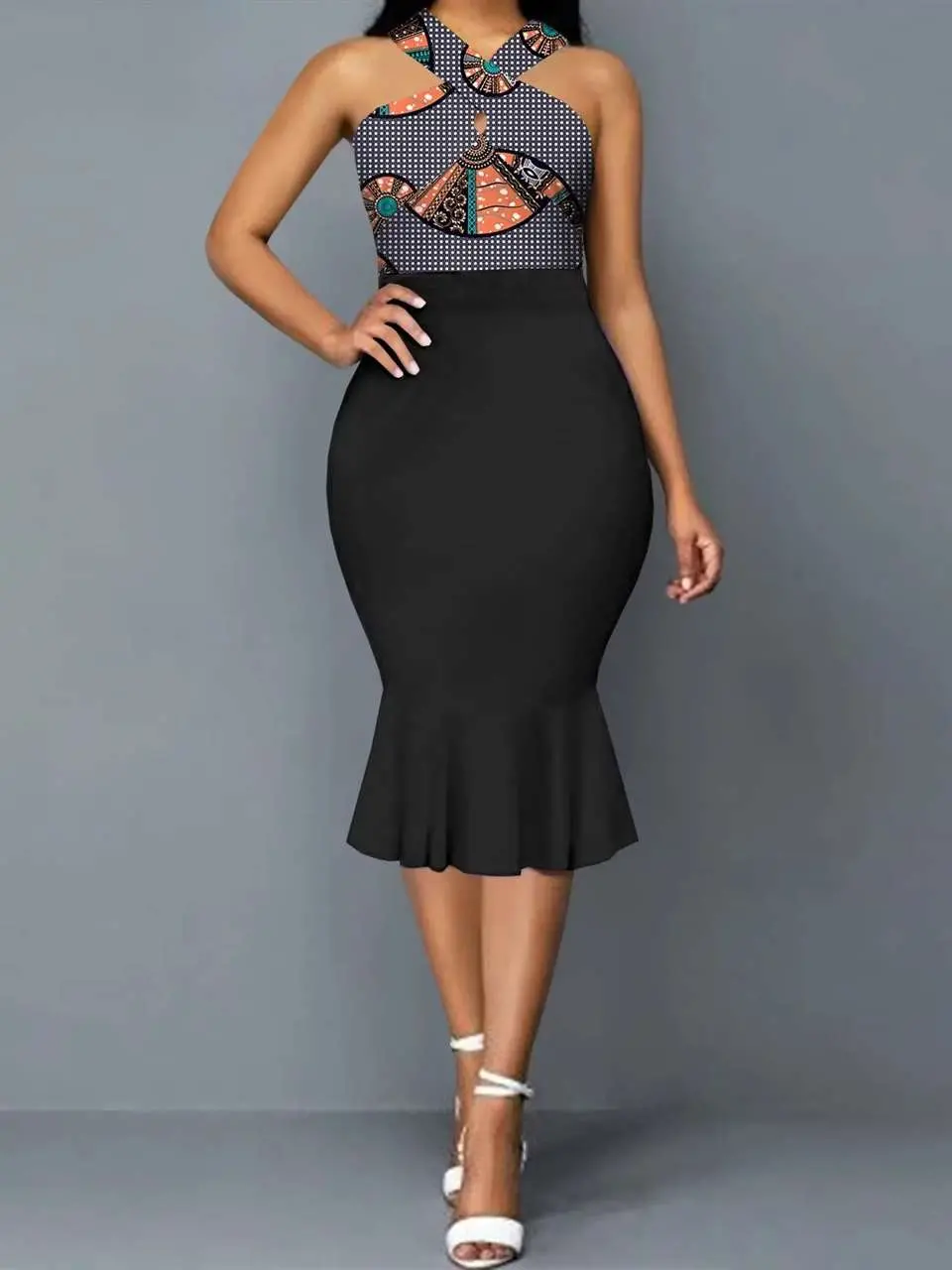 African Clothing for Women High Waist Sleeveless Bodycon Ankara Attire Dresses Wdr79 - Image 3