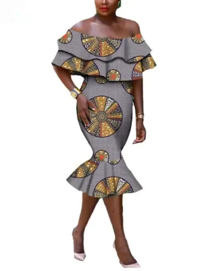 African Dresses for Women Elegant Off-shoulder Strapless Fishtail Dress Wdr20