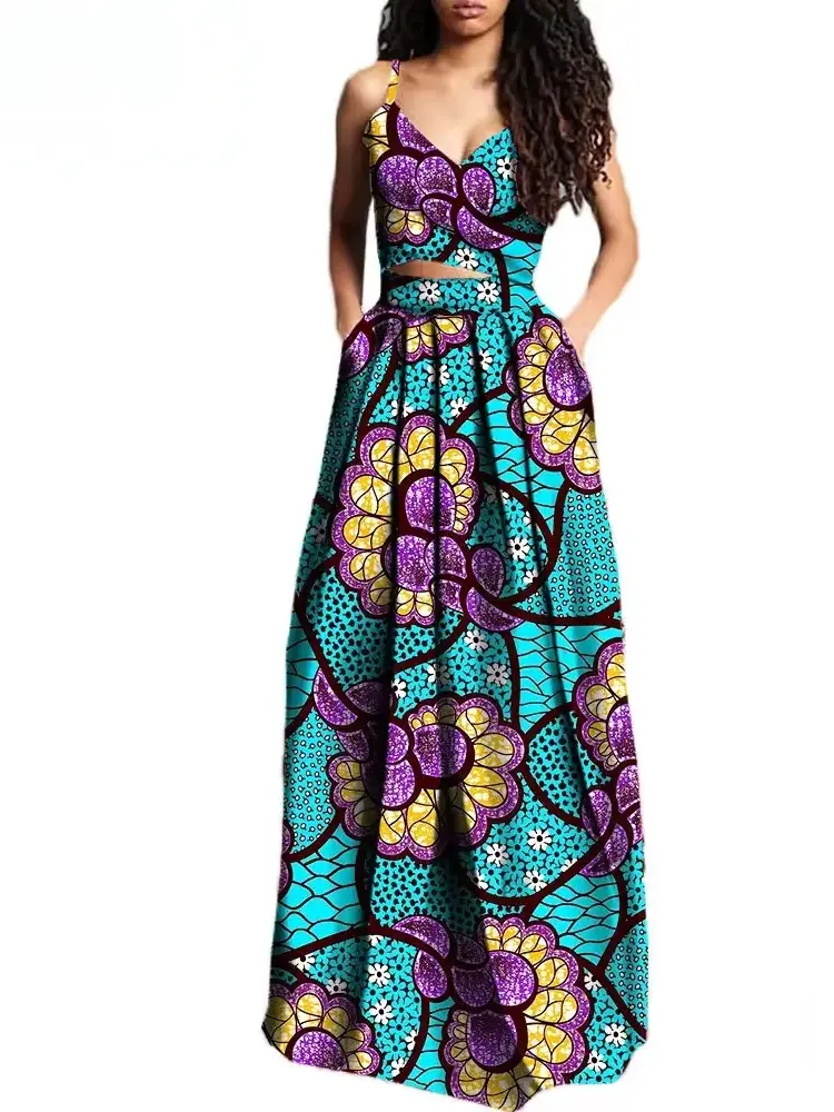 African Clothing for Women Crop Top and Maxi Skirts Dashiki Plus Size Set Wst27 - Image 6