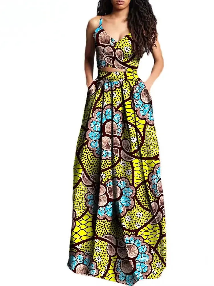 African Clothing for Women Crop Top and Maxi Skirts Dashiki Plus Size Set Wst27 - Image 7