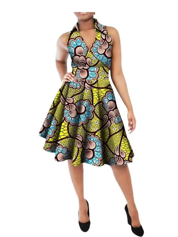 African Clothing for Women Plus Size V-neck Sleeveless Dresses Wdr98 - Image 8