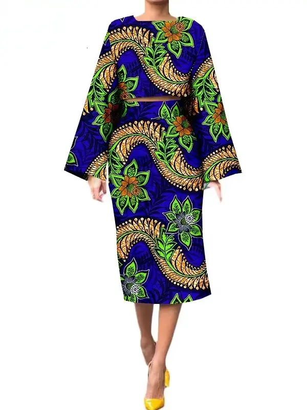 African Clothing for Women Long Wide Sleeves Short Top mid-calf Skirt Plus Size Set Wst26 - Image 7