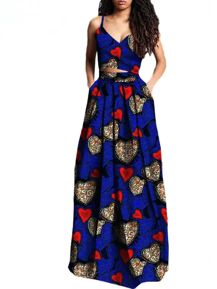 African Clothing for Women Crop Top and Maxi Skirts Dashiki Plus Size Set Wst27 - Image 9