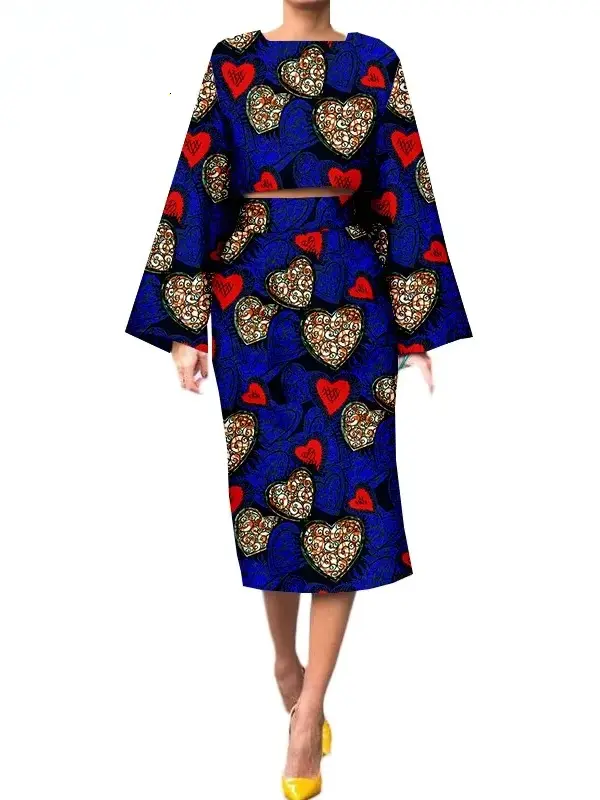 African Clothing for Women Long Wide Sleeves Short Top mid-calf Skirt Plus Size Set Wst26 - Image 8