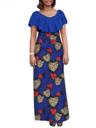 African Clothing for Women Short Sleeve Ankle-length Straight Print Dresses Wdr94