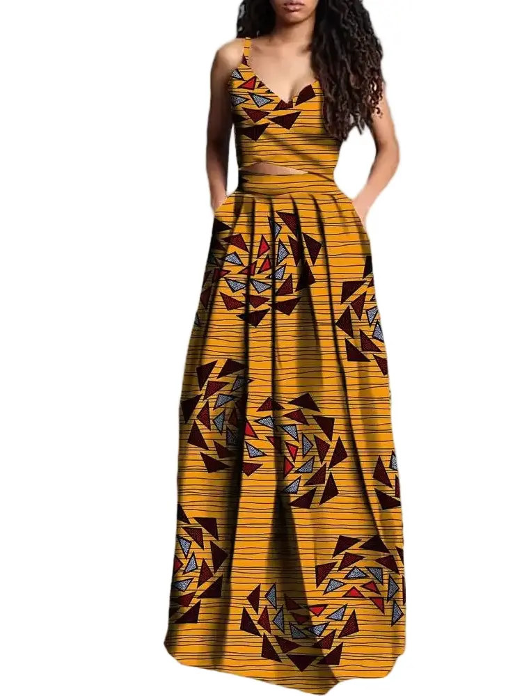 African Clothing for Women Crop Top and Maxi Skirts Dashiki Plus Size Set Wst27 - Image 10