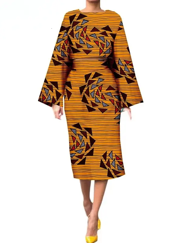 African Clothing for Women Long Wide Sleeves Short Top mid-calf Skirt Plus Size Set Wst26 - Image 9