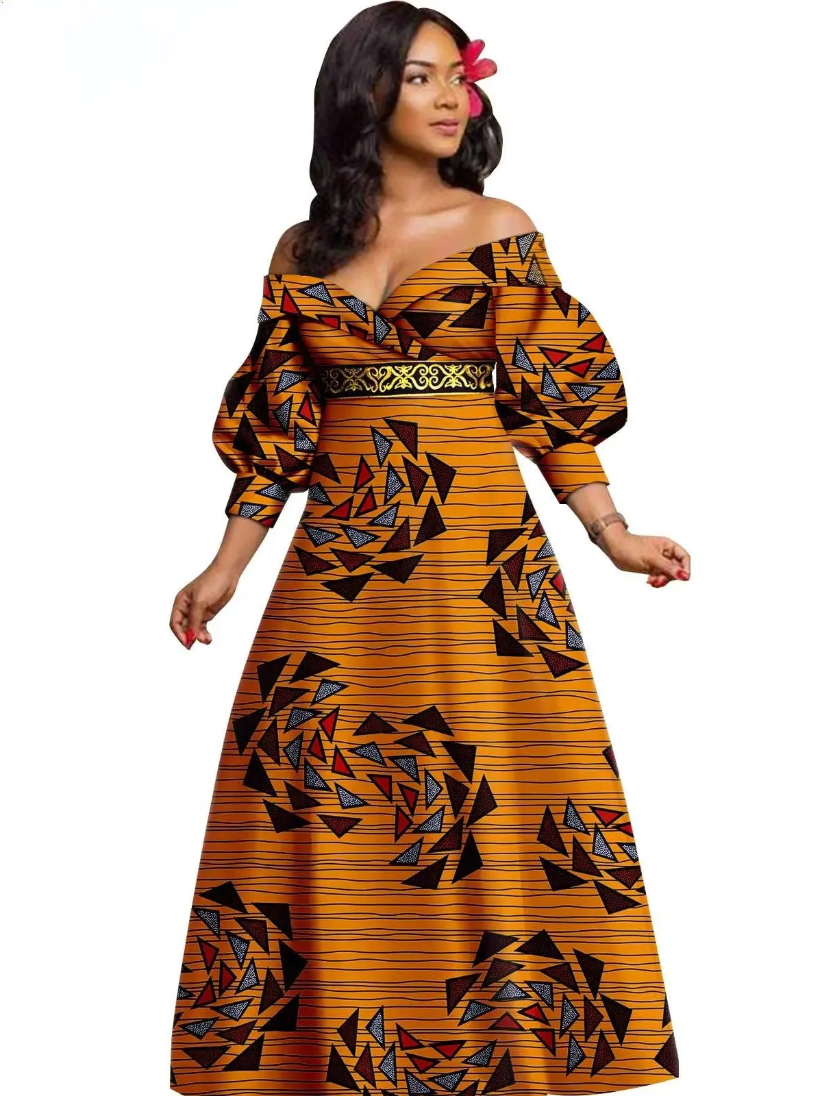 African Clothing for Women Off The Shoulders Deep V-neck Dresses Wdr47 - Image 7