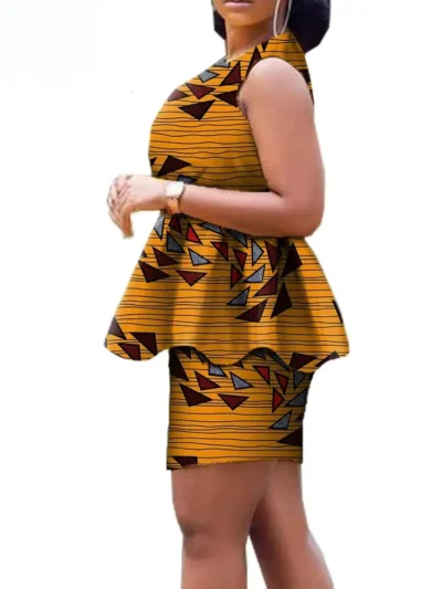 African Clothing for Women Sleeveless Ruffles Top+mini Skirt Set Wst21