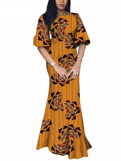 African Dresses for Women Plus Size Vintage Maxi Ankara Print Dress Wdr21
