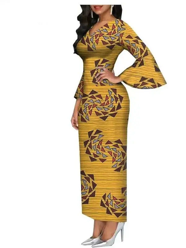 African Clothing for Women Long Maxi Dress V Neck Flare Sleeve Dresses Wdr54 - Image 11