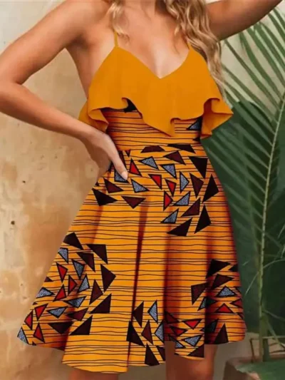 African Clothing for Women Backless Cross High Waist Off Shoulder Ruffle Dresses Wdr75
