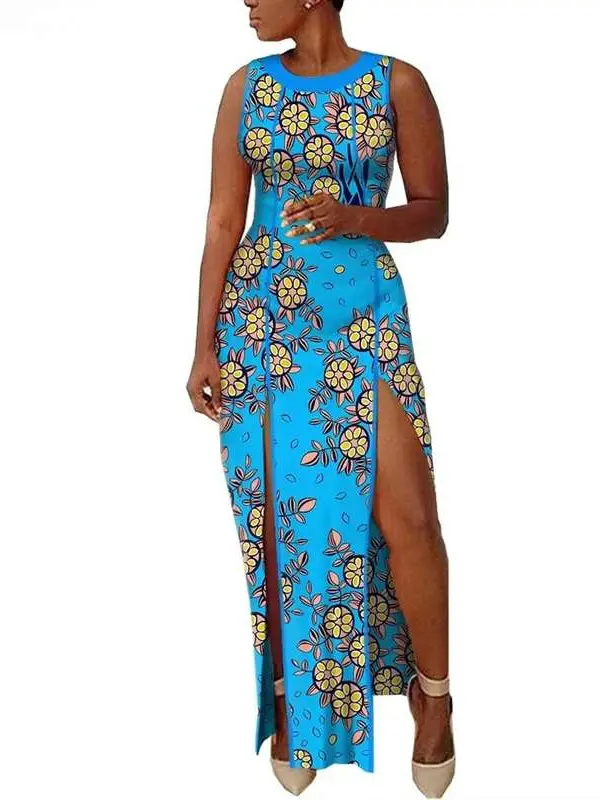 African Clothing for Women O-Neck Sleeveless Maxi Dashiki Dresses Wdr41 - Image 3