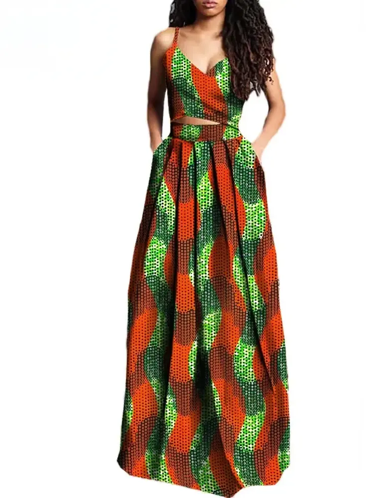 African Clothing for Women Crop Top and Maxi Skirts Dashiki Plus Size Set Wst27 - Image 11