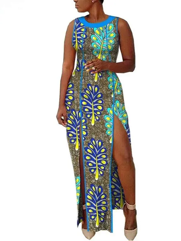 African Clothing for Women O-Neck Sleeveless Maxi Dashiki Dresses Wdr41 - Image 4