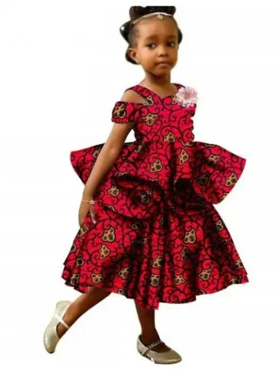 African Clothes for Girls Ankara Print Double Layer Ruffles Dresses Acok13