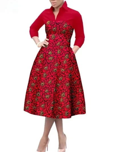African Clothing for Women Crop Top Print A Line Dresses Wdr51
