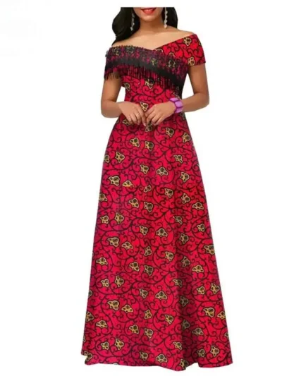 African Clothing for Women Ankara Fabric Party Floor Length Dresses Wdr48