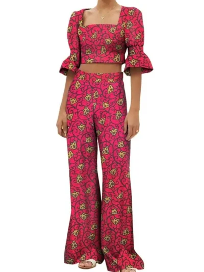 African Clothing for Women Crop Top and Long Pants 2 Piece Set Print Outfits Wst4