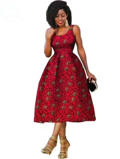 African Dresses for Women Knee-length Sleeveless Batik Party Dress Wdr15