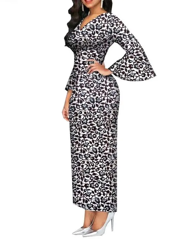 African Clothing for Women Long Maxi Dress V Neck Flare Sleeve Dresses Wdr54 - Image 13