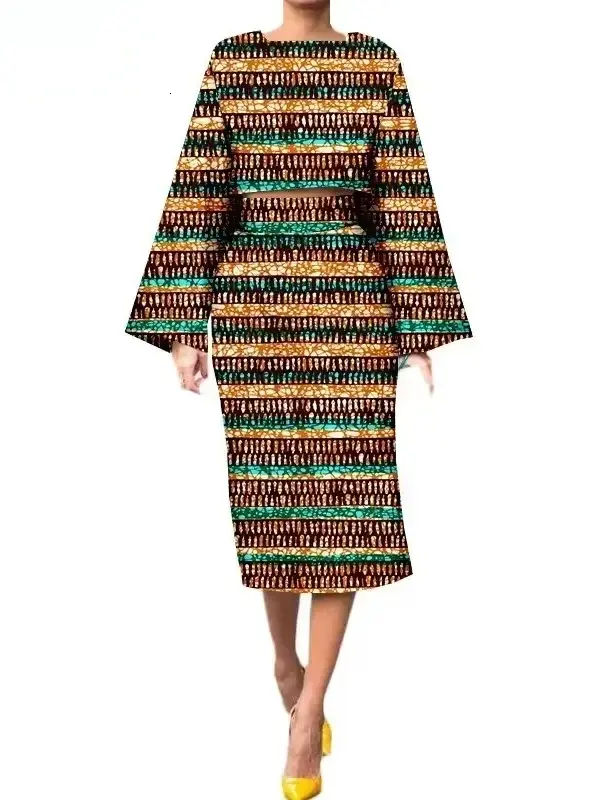African Clothing for Women Long Wide Sleeves Short Top mid-calf Skirt Plus Size Set Wst26 - Image 13