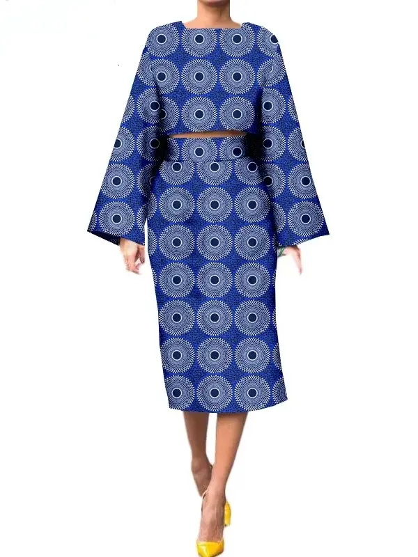 African Clothing for Women Long Wide Sleeves Short Top mid-calf Skirt Plus Size Set Wst26 - Image 14