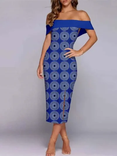 African Clothing for Women Bodycon High Waist Off Shoulder Dresses Wdr61