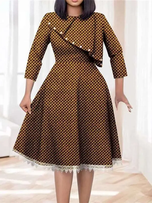 African Dresses for Women O-neck Half Sleeve High Waist Elegant Print Lace Dress Wdr7 - Image 6