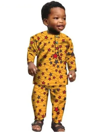 African Clothes for Boys Akara Print Shirt Top and Pants Sets Acok14