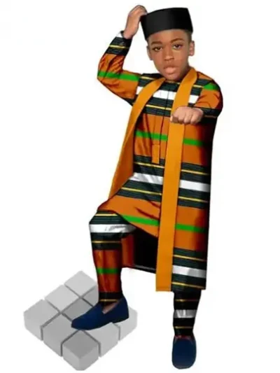African Clothes for Boys Dashiki 4 Pieces Sets Print Tee and Pants Vest Matching Cap Acok7