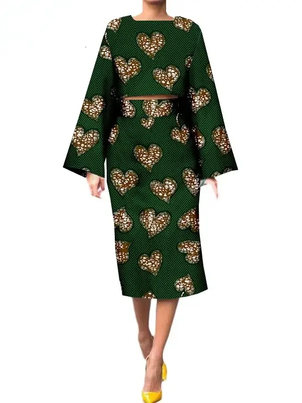 African Clothing for Women Long Wide Sleeves Short Top mid-calf Skirt Plus Size Set Wst26 - Image 2