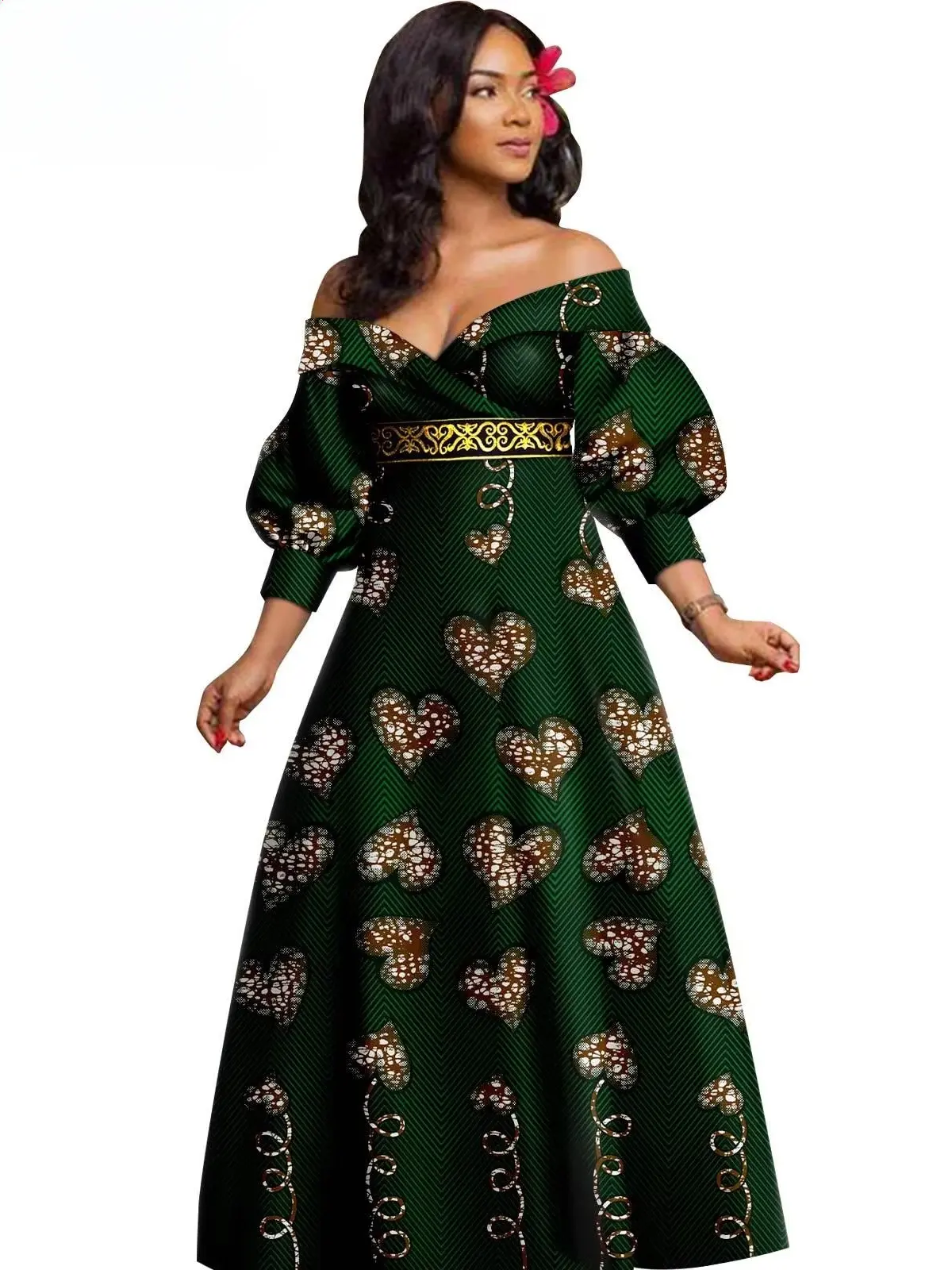 African Clothing for Women Off The Shoulders Deep V-neck Dresses Wdr47 - Image 8