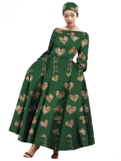 African Maxi Dress for Women Long-sleeves Ankle-length Dress Plus Size Wdr19