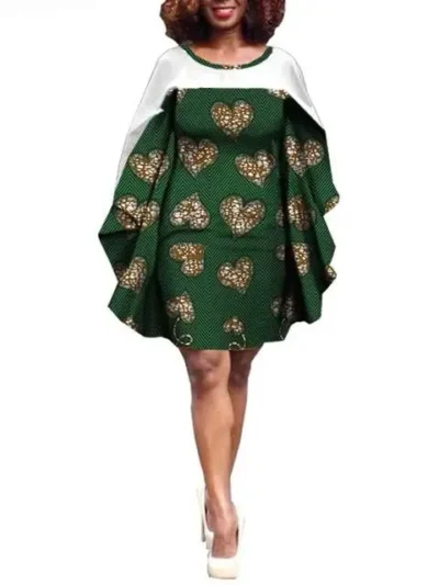 African Dresses for Women Batwing Sleeve Knee-length O-neck Dress Plus Size Wdr23