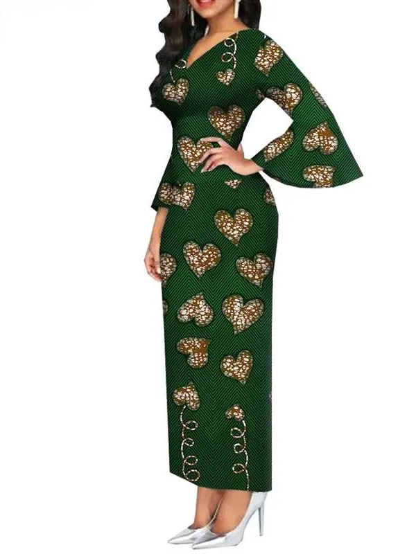 African Clothing for Women Long Maxi Dress V Neck Flare Sleeve Dresses Wdr54 - Image 14