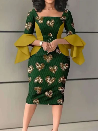 African Clothing for Women Sleeve Bodycon Plus Size Print Dresses Wdr60