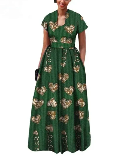 African Clothing for Women Short Sleeve with Sashes Decoration Dresses Wdr105