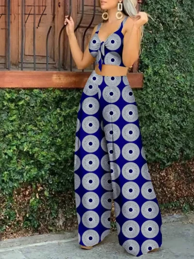 African Clothing for Women Sleeveless Crop Top and Ankara Pants 2 Piece Set Wst9