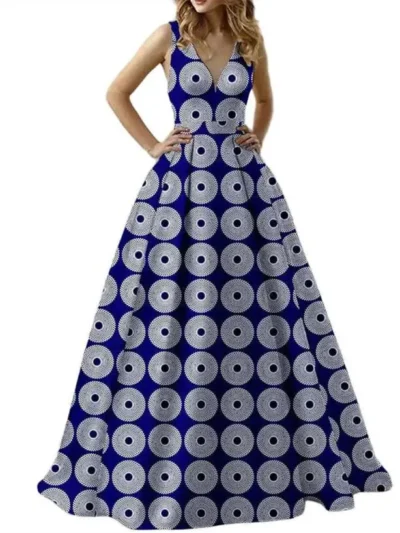 African Clothing for Women Sleeveless V-neck Plus Size Dashiki Dresses Wdr62
