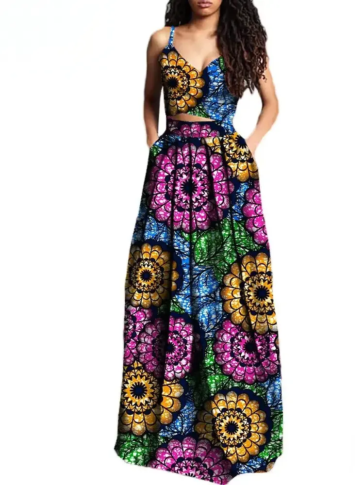 African Clothing for Women Crop Top and Maxi Skirts Dashiki Plus Size Set Wst27 - Image 16