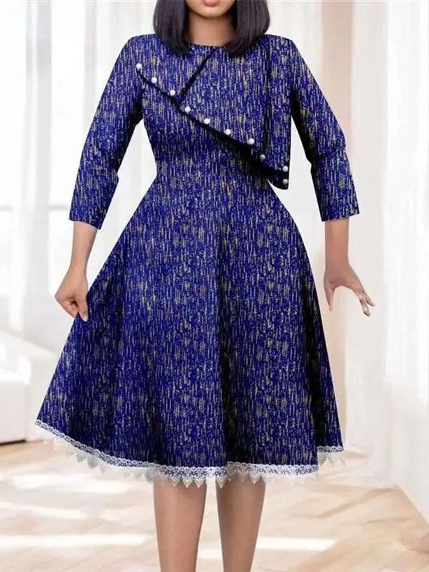 African Dresses for Women O-neck Half Sleeve High Waist Elegant Print Lace Dress Wdr7 - Image 10