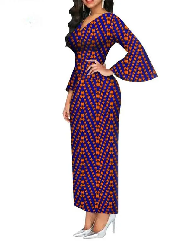 African Clothing for Women Long Maxi Dress V Neck Flare Sleeve Dresses Wdr54 - Image 17