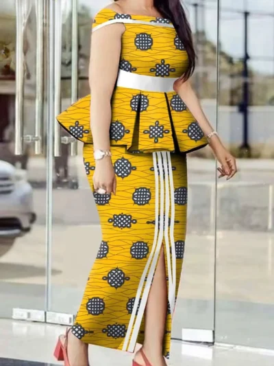 African Clothing for Women Crop Top and Maxi Skirt 2 Piece Plus Size Set Wst12